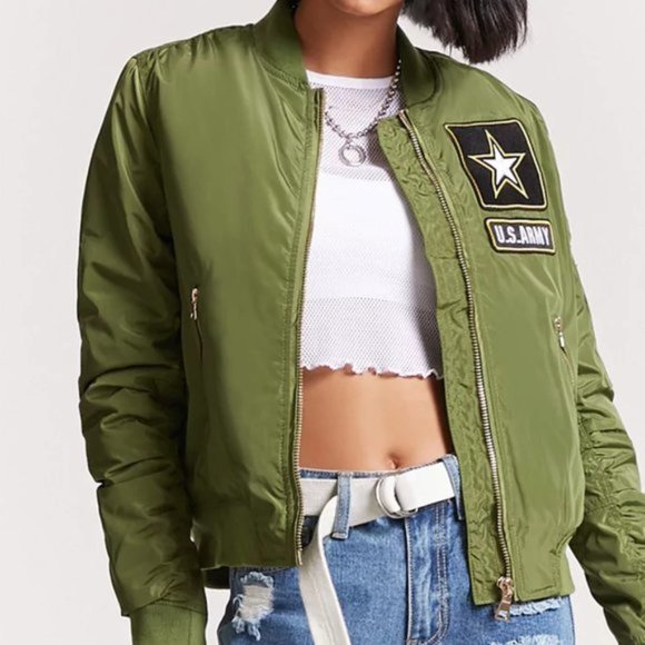 U.S. Army Patched Green Bomber Jacket Size Medium - Picture 1 of 8